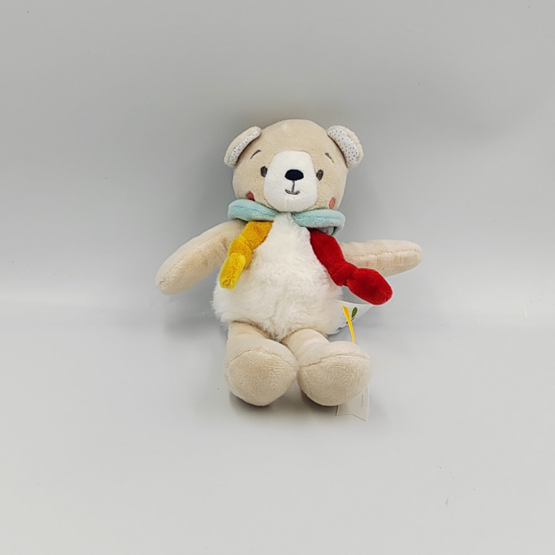 Doudou ours blanc bleu rouge jaune Lulu & Mael P'TIT BISOU