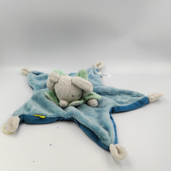 Doudou plat éléphant gris bleu vert BEAUTY BABY