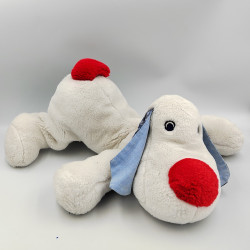 Grand Doudou chien blanc rouge carreaux bleu JACADI