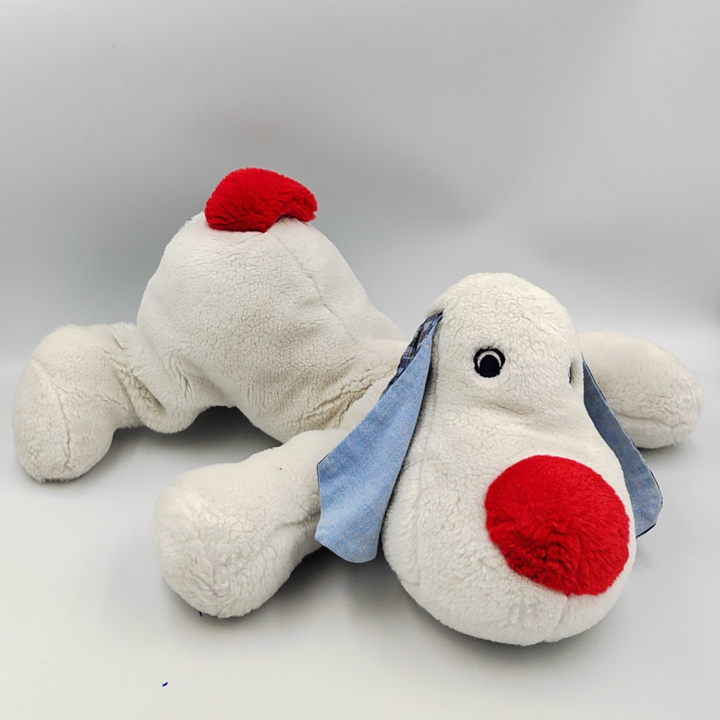 Grand Doudou chien blanc rouge carreaux bleu JACADI