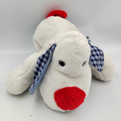 Grand Doudou chien blanc rouge carreaux bleu JACADI