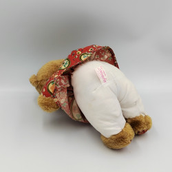 Peluche ours marron robe rouge motifs FRANCOISE SAGET