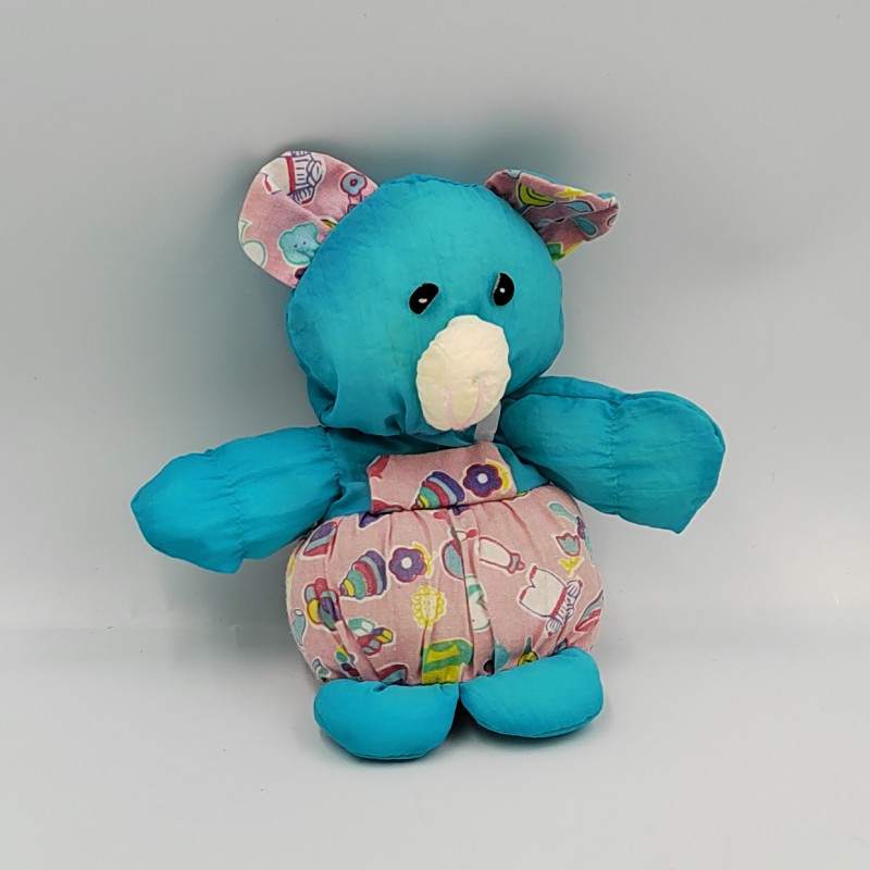 Peluche Puffalump souris bleu rose motifs