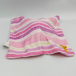 Doudou plat cochon rose violet vert rayé PEPPA PIG