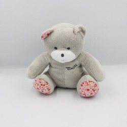 Doudou ours gris rose fleurs Musti Mustela