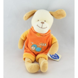 Doudou chien salopette orange MOTS D'ENFANTS