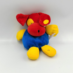Doudou chien rouge bleu jaune BUATHIER JOSEPH