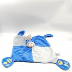 Doudou plat lapin bleu gris pattes empreintes GIPSY
