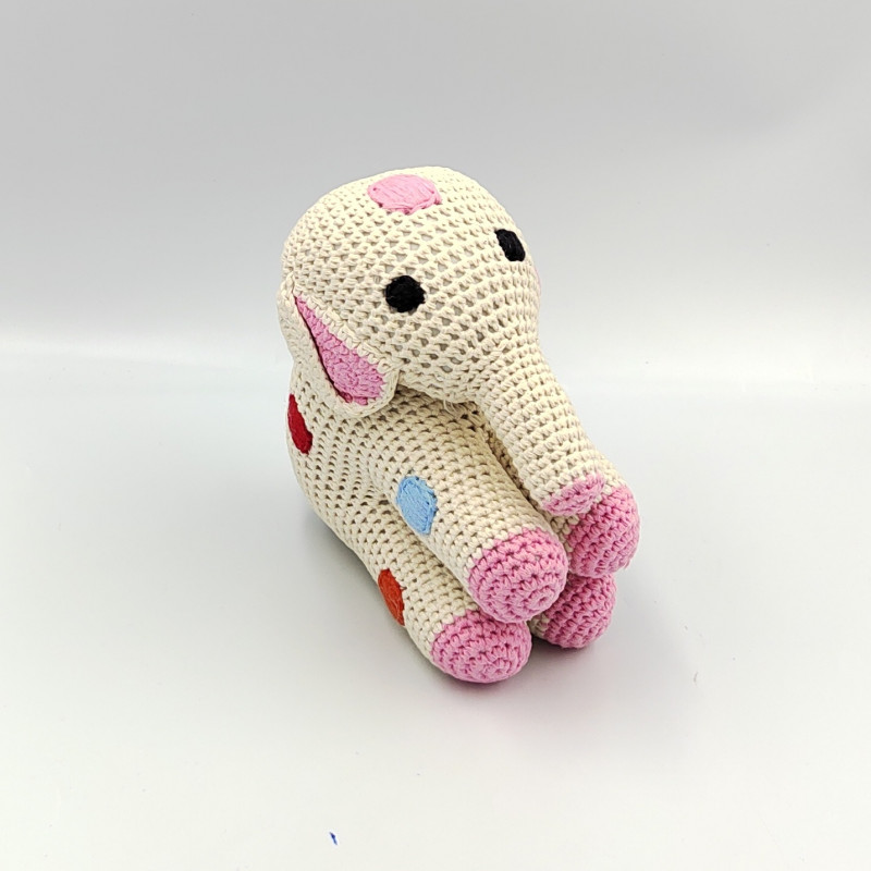 Doudou Peluche Éléphant laine blanc rose ANNE CLAIRE PETIT