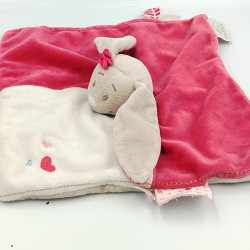 Doudou plat lapin rose beige blanc Anna et Pili NOUKIE'S