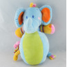 Doudou plat éléphant bleu vert noeuds NICOTOY