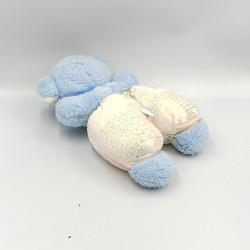 Doudou Ours bleu salopette blanc rose motifs NOUNOURS