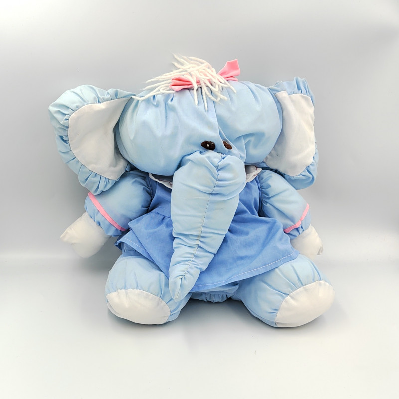Peluche Puffalump éléphant bleu blanc rose tissu