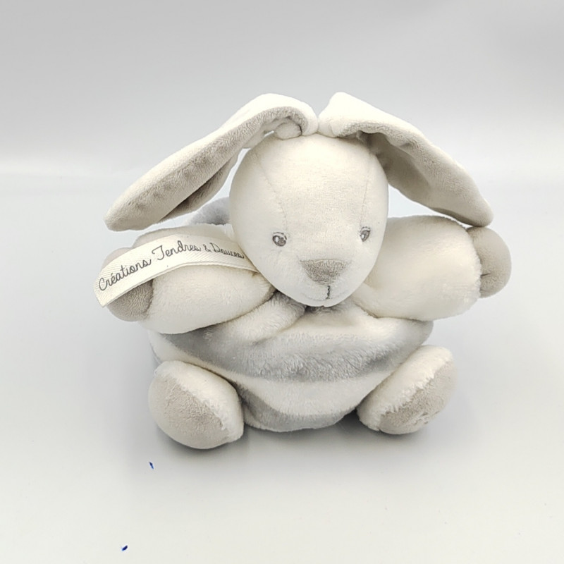 Doudou lapin blanc gris rayé Tendres et Douces KALOO