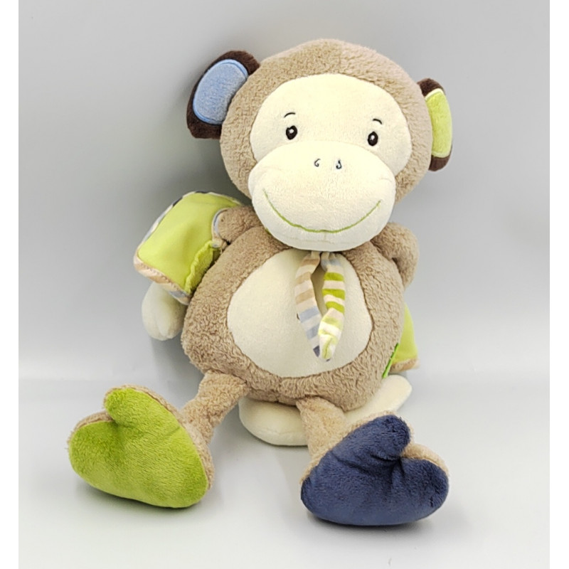 Doudou singe beige bleu vert BABYSUN