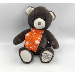 Doudou peluche ours gris noir écharpe orange LA GRANDE RECRE