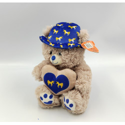 Peluche ours beige bleu coeur DOHO
