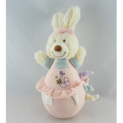 Doudou semi plat lapin rose bleu attache tétine TEX BABY