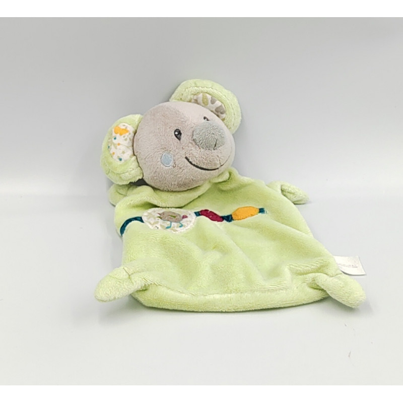Doudou plat souris verte oiseau NICOTOY