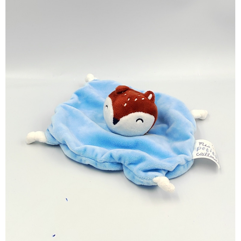 Doudou plat carré renard bleu rouge MES PETITS CAILLOUX CMP