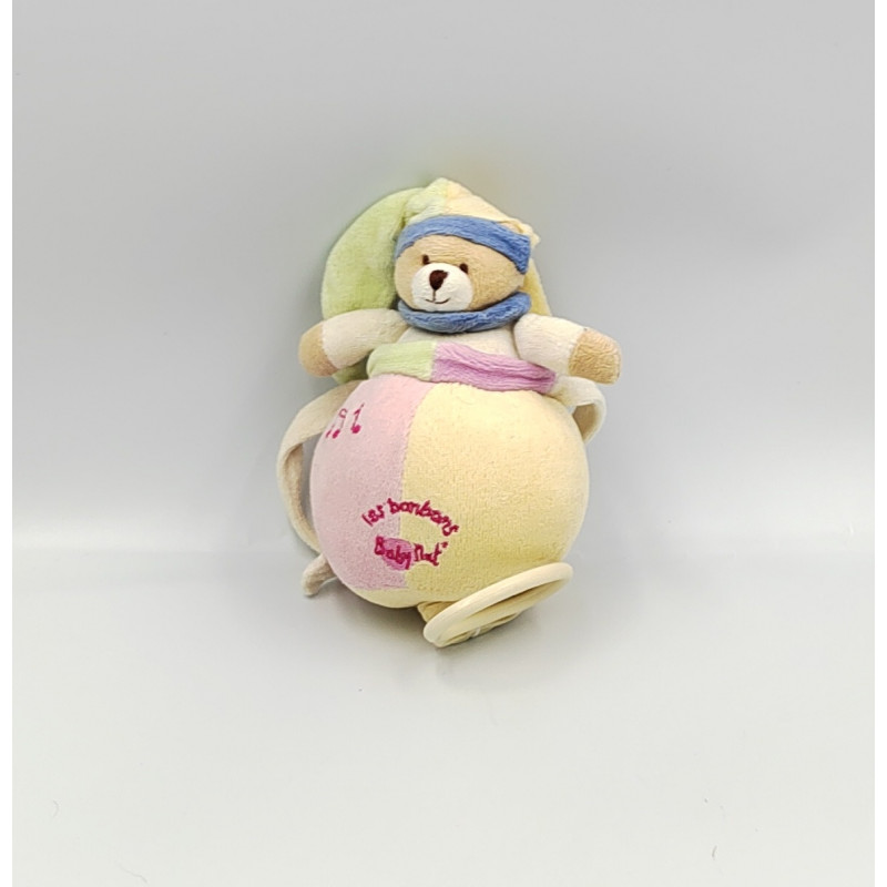 Doudou musical ours arlequin rose jaune vert les bonbons BABY NAT