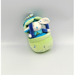Doudou et compagnie musical lapin bleu vert col rayé Merlin Z'amigolos