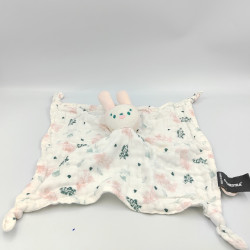 Doudou plat lapin blanc rose vert lange ORCHESTRA