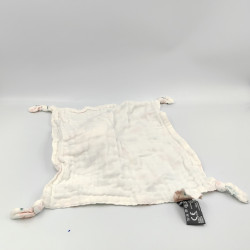 Doudou plat lapin blanc rose vert lange ORCHESTRA