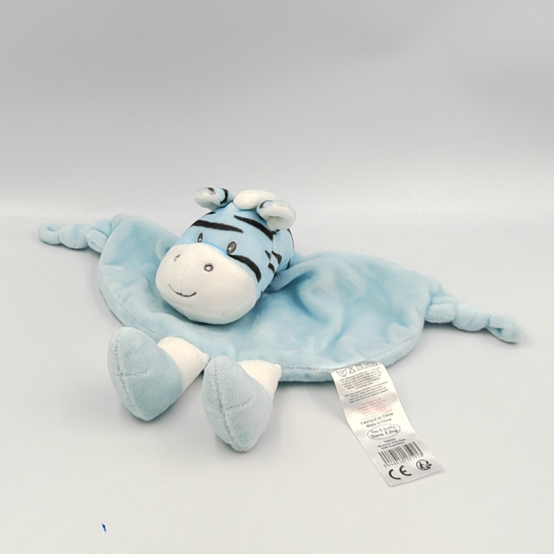 Doudou plat zèbre bleu rayé TOM & KIDDY TOMKIDS