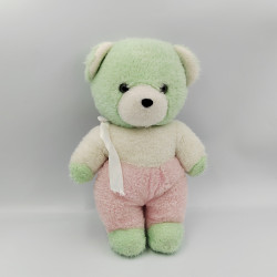 Ancienne peluche ours vert blanc rose NOUNOURS