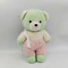 Ancienne peluche ours vert blanc rose NOUNOURS