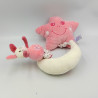 Doudou musical étoile lapin rose blanc pois sur lune GIPSY