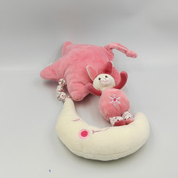Doudou musical étoile lapin rose blanc pois sur lune GIPSY