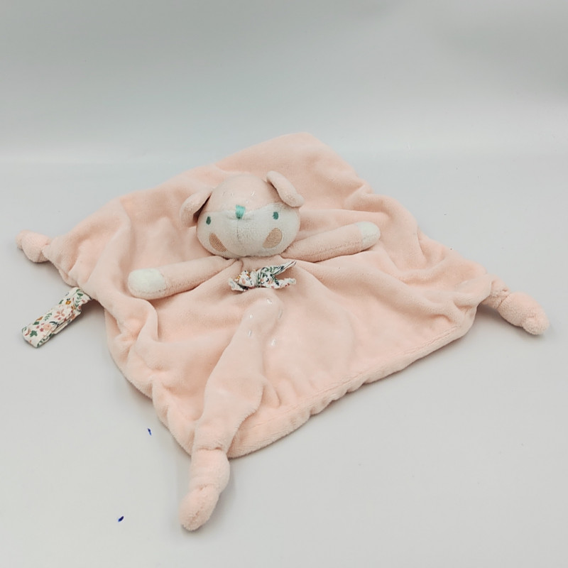 Doudou plat renard biche faon rose fleurs PREMAMAN