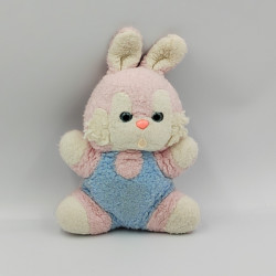 Ancienne peluche lapin rose blanc bleu NOUNOURS