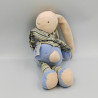 Doudou musical lapin bleu kaki rayé AJENA