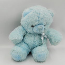 Ancienne peluche ours bleu noeud satin