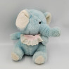 Ancienne peluche éléphant bleu blanc bavoir rose blanc pois