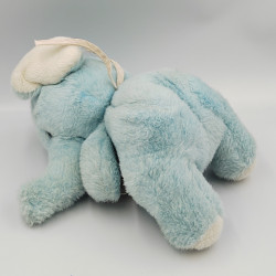 Ancienne peluche éléphant bleu blanc bavoir rose blanc pois