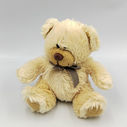 Doudou ours beige écru noeud marron COBICO