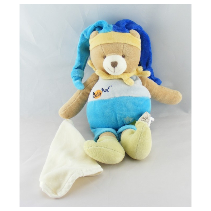 Doudou ours arlequin bleu avec mouchoir BABY NAT