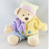 Doudou ours boule mauve vert jaune bleu avec bonnet CMP