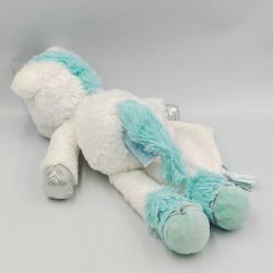Doudou licorne blanche bleu argenté avec mouchoir BABY NAT