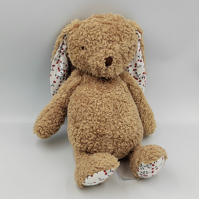 Doudou lapin marron bleu blanc rayé cerises TAPE A L'OEIL TAO