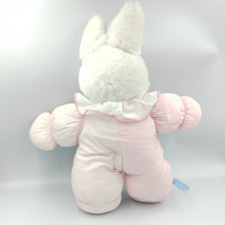 Peluche doudou lapin blanc rose rayé pois BLANCHET