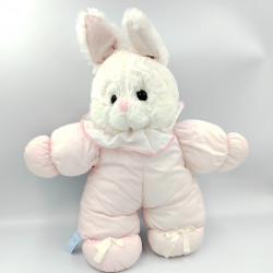 Peluche doudou lapin blanc rose rayé pois BLANCHET