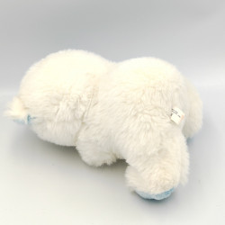 Doudou peluche ours blanc bleu avec bouquet de roses