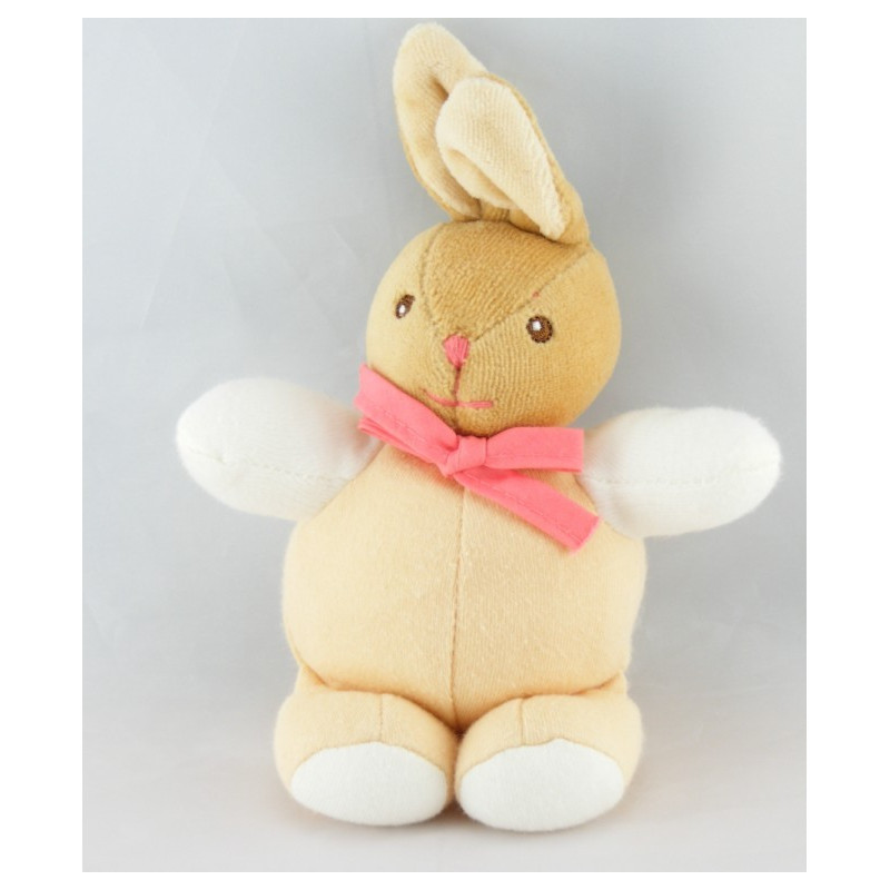 Mini doudou lapin beige rose hochet anneau en bois KALOO 