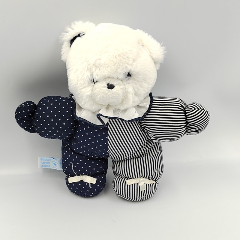 Doudou ours bleu blanc rayé pois BLANCHET