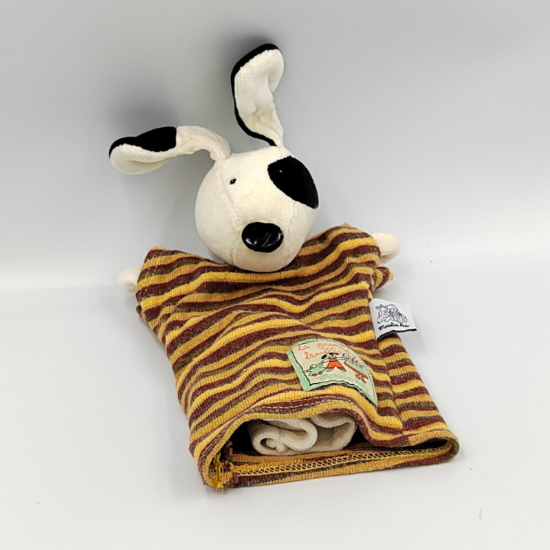 Doudou marionnette chien cocard noir La grande famille rayé orange MOULIN ROTY